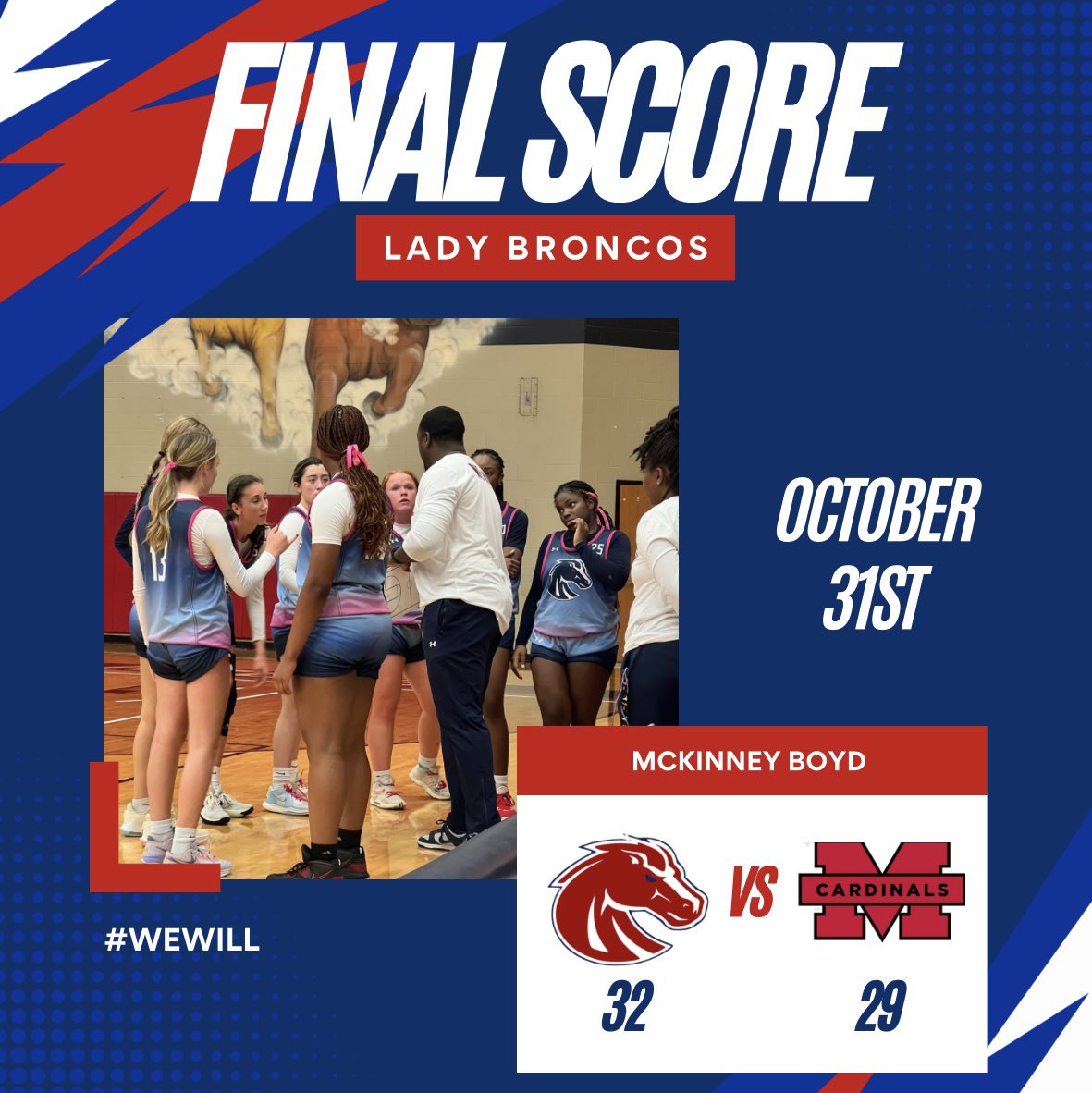 MBLadyBroncos's tweet photo. Halloween night basketball ended in spooktacular fashion for the Lady Broncos!! #WEWILL#NewBroncos https://t.co/upriGhvT4Q