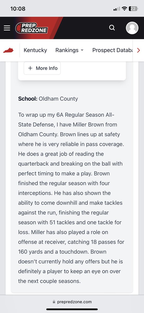 Thank you @PrepRedzoneKY and @LippertScouting for the article and naming me to the 6A Defensive regular season team!! @OldhamFootball