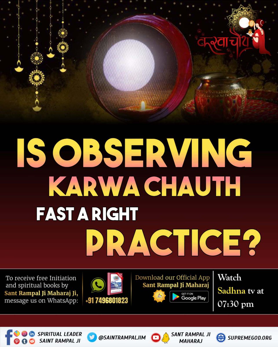 somlata_tiwari's tweet photo. #RealityOfKarwaChauth
Is observing Karwa chauth fast a right practice?
Read book Gyan Ganga 
Satlok Ashram YouTube Channel https://t.co/2bmIY7I7iM