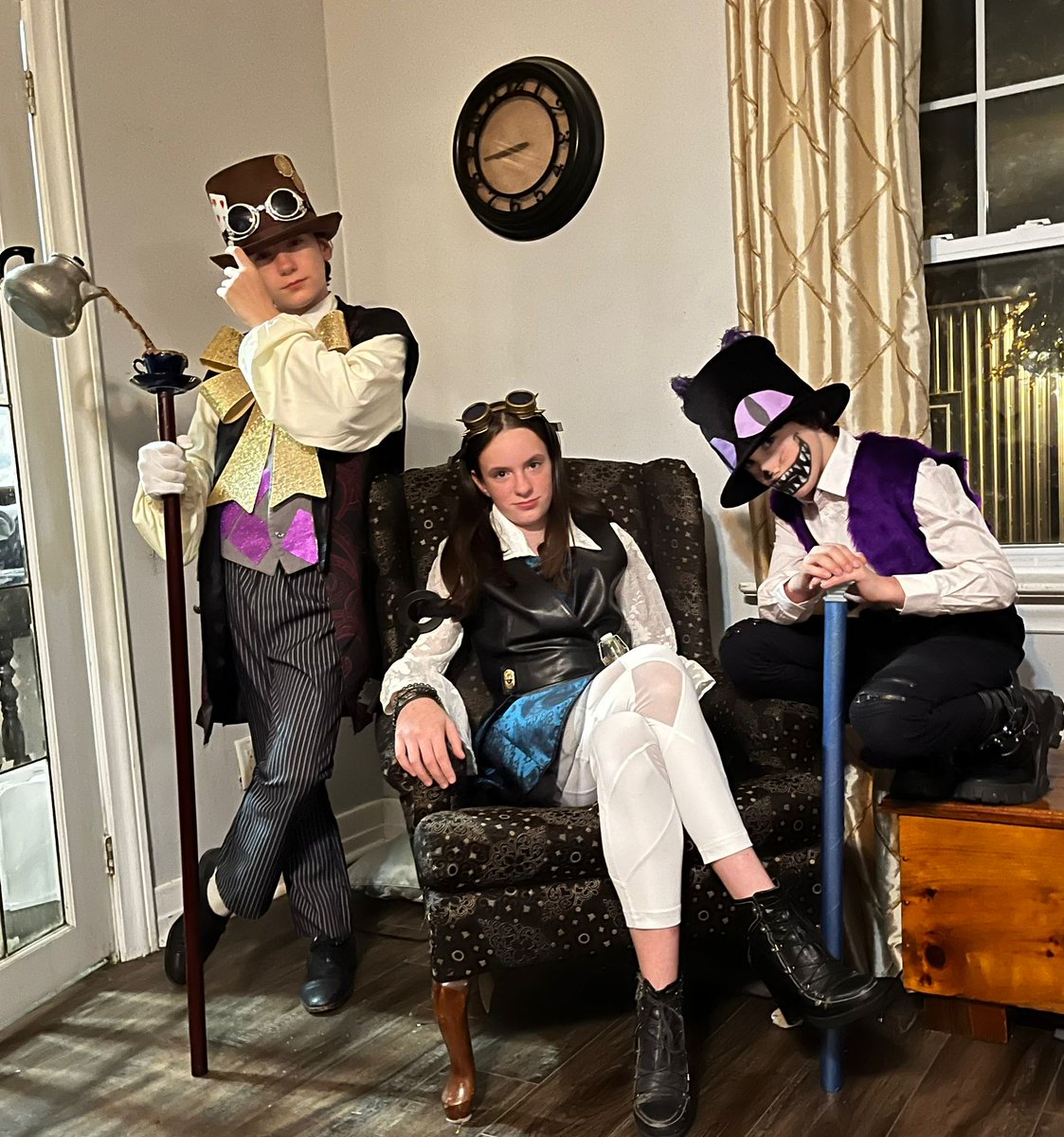 Happy Halloween! Tonight we had Steampunk Alice, the Mad Hatter, and the Cheshire Cat!