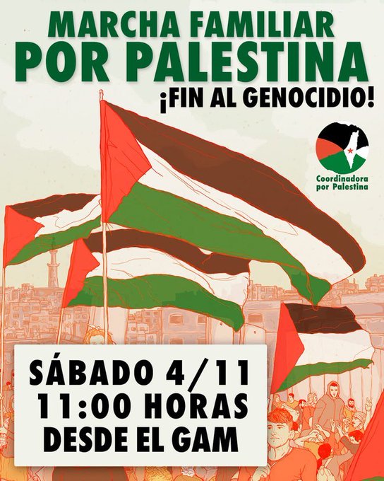 Súmate a la Marcha Familiar por PALESTINA.
Sábado 4 de noviembre 11 horas desde el GAM Alameda/Portugal