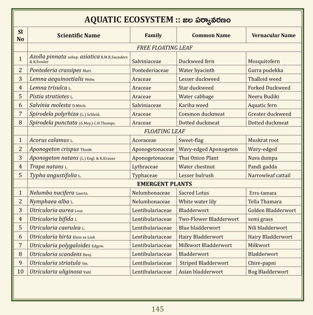 (58/75) AQUATIC ECOSYSTE
<a href="/TSFDCL/">Telangana Forest Development Corporation Ltd</a>
<a href="/HarithaHaram/">Telangana Forest Dept.</a>
<a href="/FCRIHyderabad/">FCRI Hyd Telangana</a>
<a href="/TelanganaCMO/">Telangana CMO</a>
<a href="/PMOIndia/">PMO India</a>
<a href="/bsi_moefcc/">Botanical Survey of India</a>
<a href="/bgci/">Botanic Gardens Conservation International</a>
<a href="/UNBiodiversity/">UN Biodiversity</a>
<a href="/FAOclimate/">FAO Climate Change & Biodiversity</a>
<a href="/UNEP/">UN Environment Programme</a>
<a href="/RoyalBotanical/">Royal Botanical</a>
<a href="/IcfreIndia/">Indian Council of Forestry Research and Education</a>
<a href="/RoyalBotanical/">Royal Botanical</a>
<a href="/TreesforCities/">Trees for Cities</a>