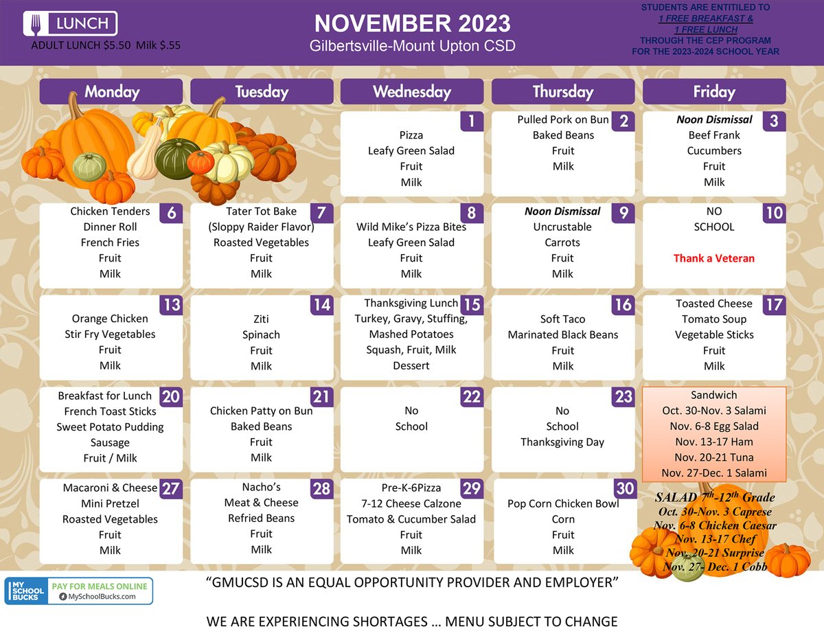 GMUCentral's tweet photo. NOVEMBER MENUS!
Check out what's on the menu for breakfast and lunch at GMU in November! Menus are also available on our online Cafeteria page at https://t.co/sQgsv16fDm
#GMUnity #GMUFamily #QualityOfTheJourney https://t.co/0SzPpBkmbL