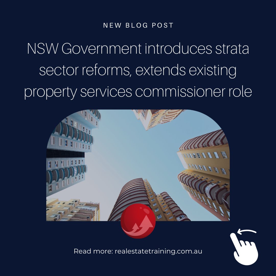 AustralianRETC's tweet photo. NEW BLOG POST: NSW Government introduces strata sector reforms, extends existing property services commissioner role 🏢

Read more: Link in bio ('Blog') 🔗

#nswrealestatenews #strata #nswstrata #lawchangesnsw #stratacommissioner #stratarights #nswstratacommittee #johnminns #cpd https://t.co/a65cQWPmHP