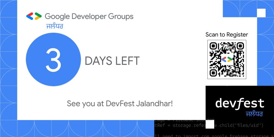 GDGJalandhar's tweet photo. 🕒 3 Days Until DevFest Jalandhar 🕒

The clock is ticking! Don't miss out; only 3 days left to DevFest Jalandhar!

👉 Register Now: https://t.co/lsRhEc0tkS

#3DaysToGo #DevFest #DevFestJalandhar #GDGJalandhar #TechInPunjab #DevCommunityPB https://t.co/I67pWyRpD4
