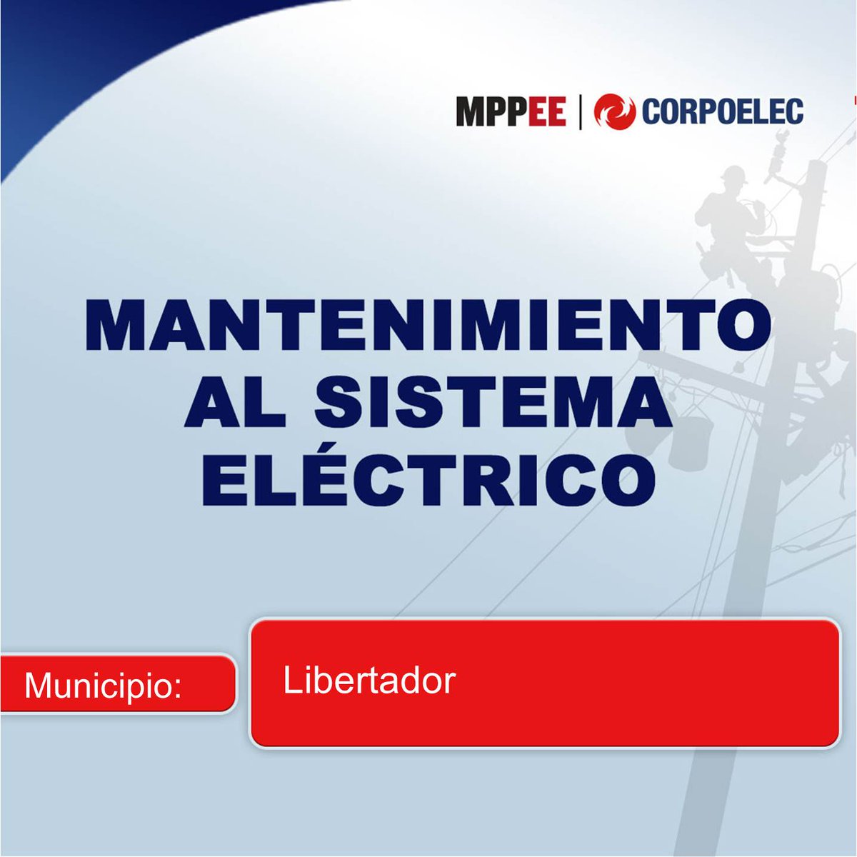 CorpoelecInfo's tweet photo. #Mantenimiento 🛠️ || La fuerza trabajadora de #Corpoelec realizará este #01NOV23, labores de mantenimiento correctivo y preventivo en la parroquia Sucre, desde las 9:00 a.m. hasta 4:00 p.m., con el fin de fortalecer el sistema eléctrico en el Distrito Capital. https://t.co/uTF3HrqiKr