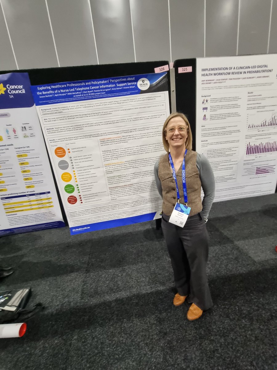 JessicaBucholc's tweet photo. What a great poster at #COSA23! Exploring benefits of @CancerVic nurse-led telephone support service - one component of the broader SROI project of 131120 @nikki_mccaffrey @Vickiwh64101682 @TLivingston07 @LlamaLoxton ClemByard AnnaSteiner @DHE_Deakin https://t.co/SffalkqZFl