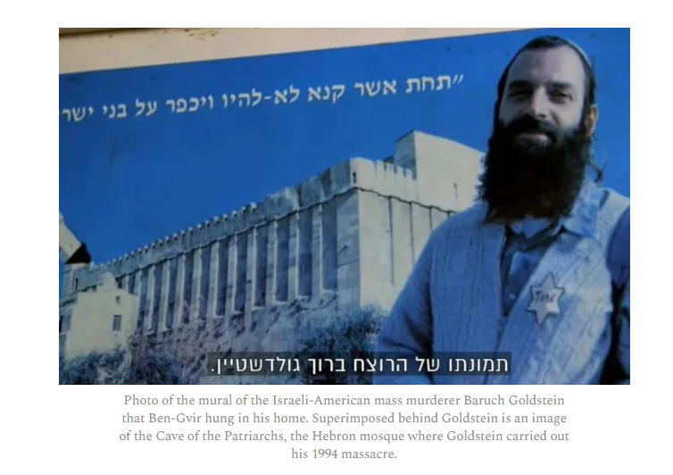 Also, while Israel's National Security Minister having a mural of a mass shooter in his house is already insane enough, it doesn't even tell the whole story. The mural doesn't just commemorate the mass shooter but the MASS SHOOTING ITSELF.
