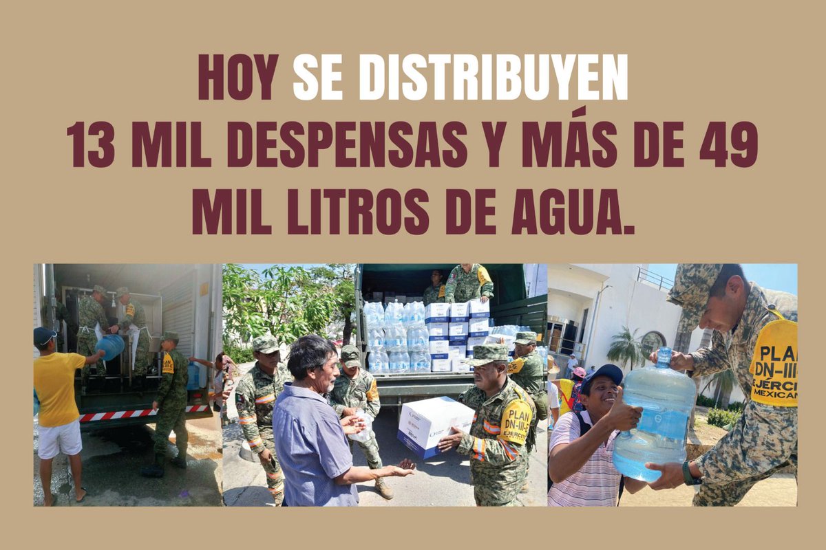 EstatalComite's tweet photo. Con el trabajo de la Marina y la Sedena se han repartido más de 63 mil despensas y más de 1 millón de litros de agua. ¡El pueblo guerrerense no está solo! https://t.co/KLGlwHInqB