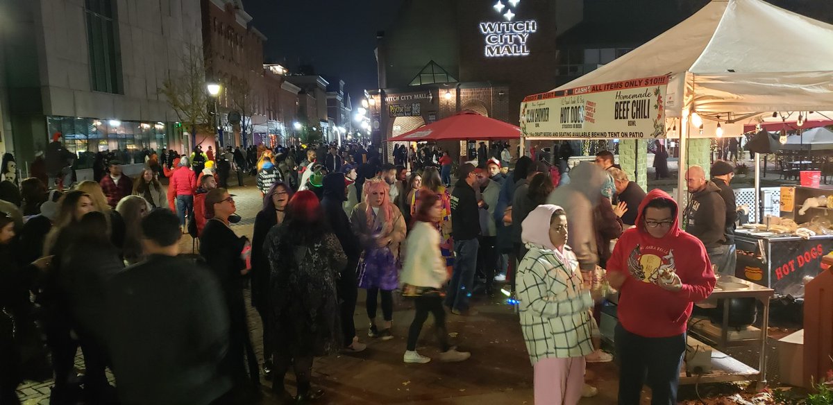 We are at 1045pm, and there are still thousands downtown. Food is still being served at a tent outside Village Tavern, for example.