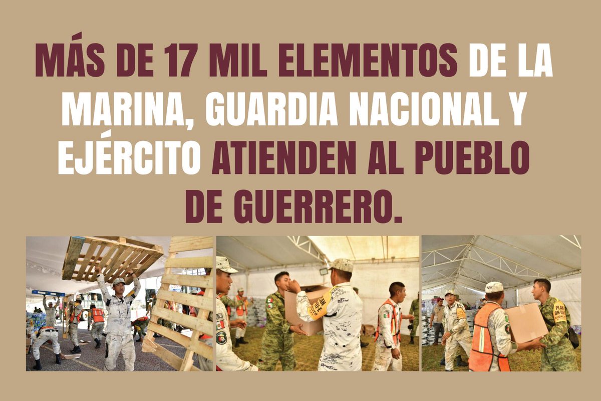 EstatalComite's tweet photo. Con el trabajo de la Marina y la Sedena se han repartido más de 63 mil despensas y más de 1 millón de litros de agua. ¡El pueblo guerrerense no está solo! https://t.co/KLGlwHInqB