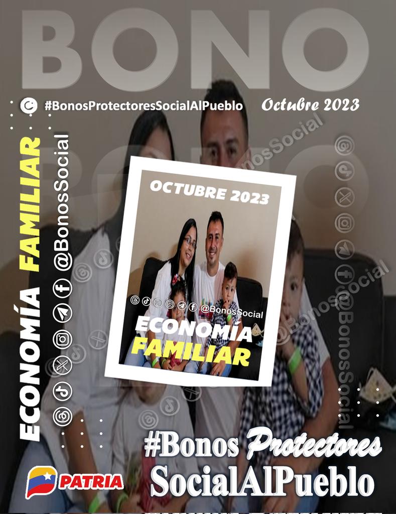 BonosSocial's tweet photo. 🚨 #ENTÉRATE: En el día de hoy #31Oct el #SistemaPatria continúa entregando el Bono #EconomíaFamiliar (octubre 2023) enviado por nuestro Pdte. @NicolasMaduro.

✅ Monto en Bs. 103,20

@BonosSocial
#VenezuelaToda https://t.co/5A7YVeJUkz