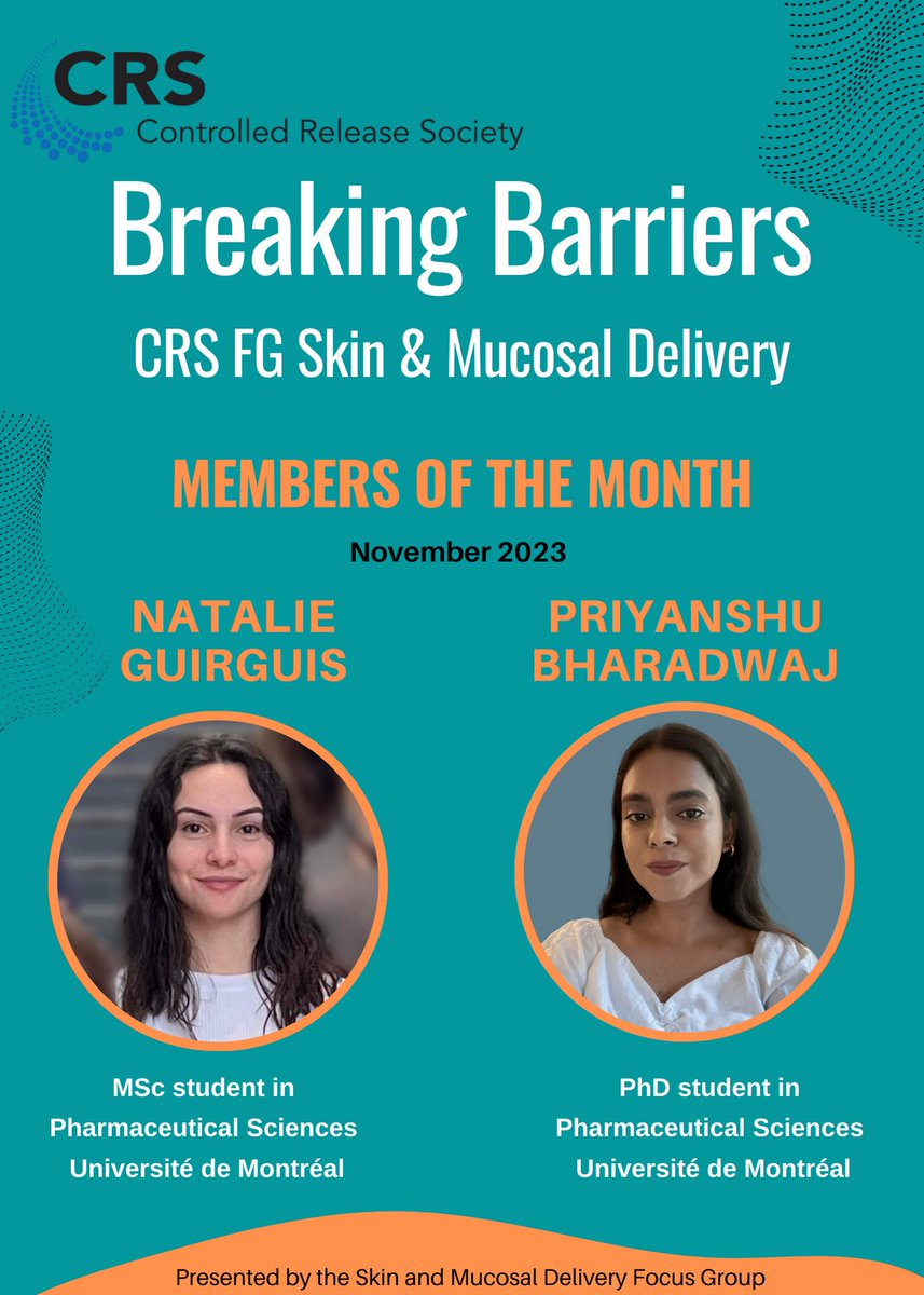 Many congratulations to our @CRS_FG_SkinMuco members of the month November: Priyanshu and Natalie! We are honoring our student representatives for their outstanding contributions to our social media channels. 📷
