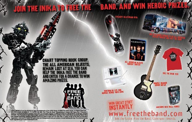 BehindBIONICLE's tweet photo. Generous benefactors stepped in to aid the rescue efforts on Voya Nui through a sweepstakes. Enter in and you could win fabulous prizes like a guitar, skateboard, and even a trip for 5 to meet the band on an official tour bus– provided they're freed, of course: https://t.co/ftdmpaumdP