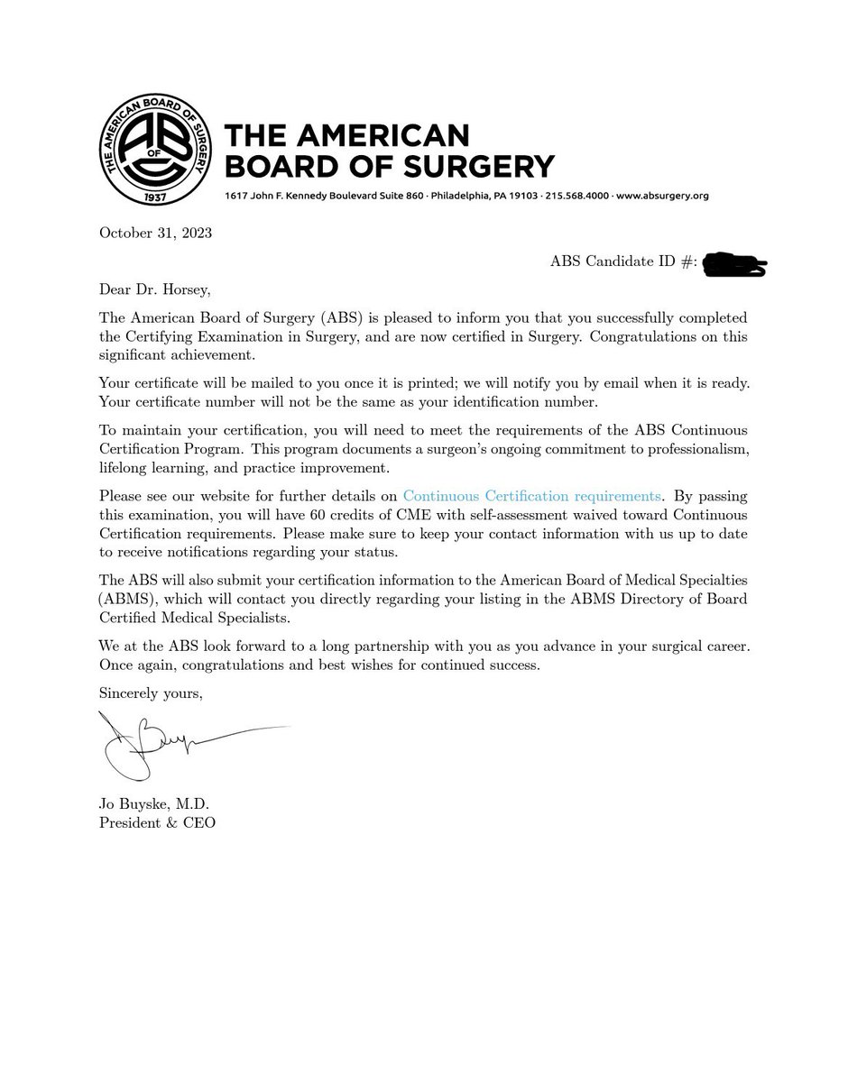 Officially #boardcertified in General Surgery. Thanks to all of my teachers at Walter Reed who helped make this lifelong dream and the culmination of 6 years of hard work come true! @AmBdSurg @ABMSCert @USUWR_GenSurg @WRNMMC_DHA @NavyMedicine