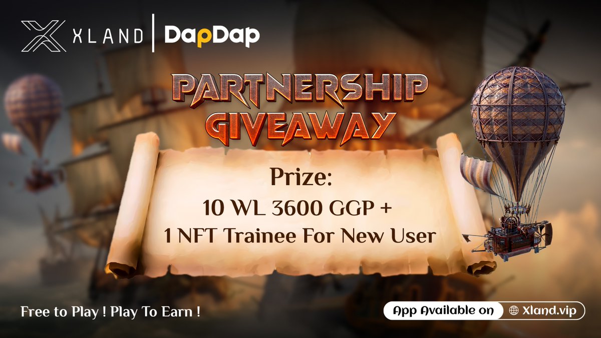 dapdapio's tweet photo. 🎉@0xXLand x DapDap Partnership Celebration 
🔥 Get WL + 3600 GGP + 1NFT

🎁Reward: WL + 3600 GGP + 1NFT

Enter:
https://t.co/FQQf1lvMlX

RT &amp; ❤️

Earn now on  🚀

#NFTs  #Airdrop  #Giveaway  #Crypto https://t.co/8owrvAmG2B