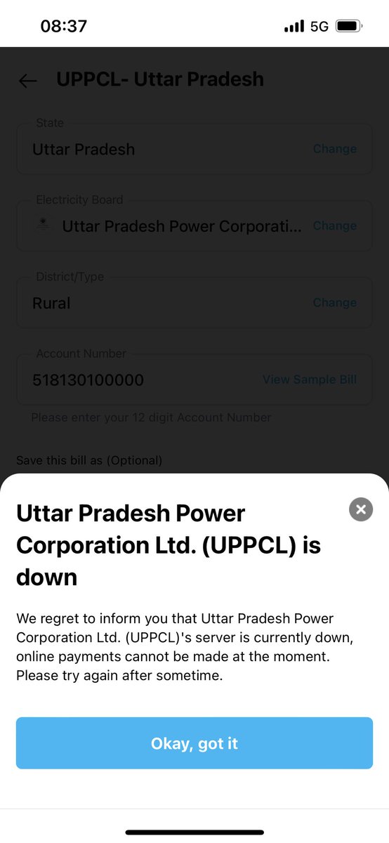 Server of ⁦<a href="/UPPCLLKO/">UPPCL</a>⁩ is down for least 4-5 days.. unable to make online payment.. not on UPPCL website or through any wallet services.. urgent rectification is requested ⁦<a href="/UppclChairman/">CMD UPPCL</a>⁩ ⁦<a href="/mduppcl/">MDUPPCL</a>⁩ ⁦<a href="/aksharmaBharat/">A K Sharma</a>⁩ ⁦<a href="/CMOfficeUP/">CM Office, GoUP</a>⁩