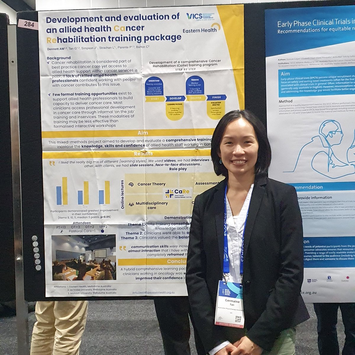 Many allied health professionals lack confidence to work with people with cancer. Thanks to @NEMICS1 @EH_Research, we developed a blended learning #cancerrehab training package to ⬆️ knowledge, skills and confidence. Poster #284 @COSAoncology#COSA@DrAmyDennett @DrChrisBarton