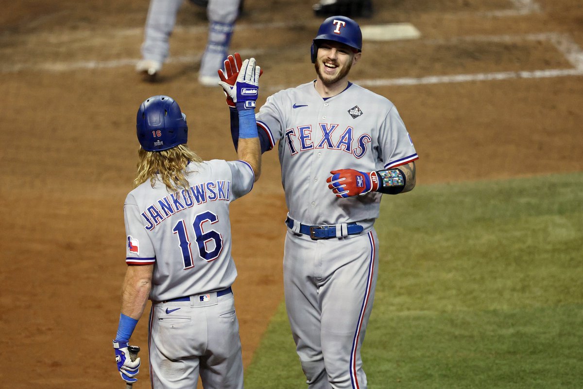 MLBNetwork's tweet photo. The @Rangers explode for 11 runs and are one win away from their first #WorldSeries title! https://t.co/nJSsGCapZO