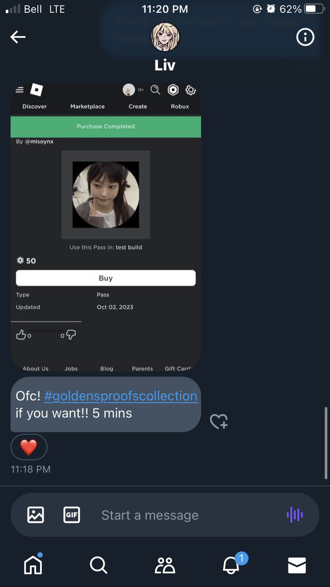 miispixi's tweet photo. Thank you for the robux @Liv4reall <3 🥰 #goldensproofscollection https://t.co/CxScHgL1WE