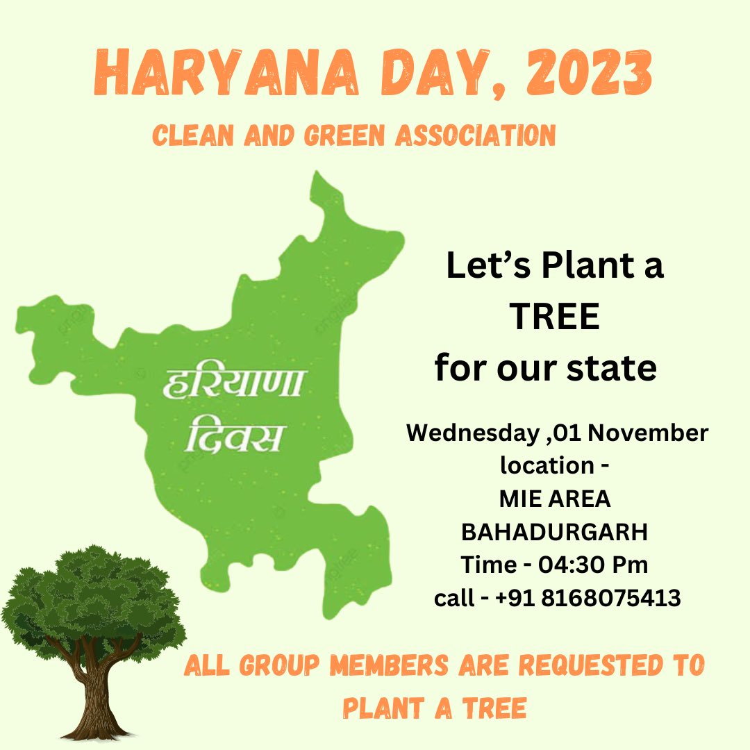 cleangreenBGR's tweet photo. आइए आज हम सब मिलकर *हरियाणा दिवस* पर अपने राज्य के लिए *एक पौधा*  लगाएं।
location के लिए संपर्क करें - 8168075413 https://t.co/MNHIGf5yD6