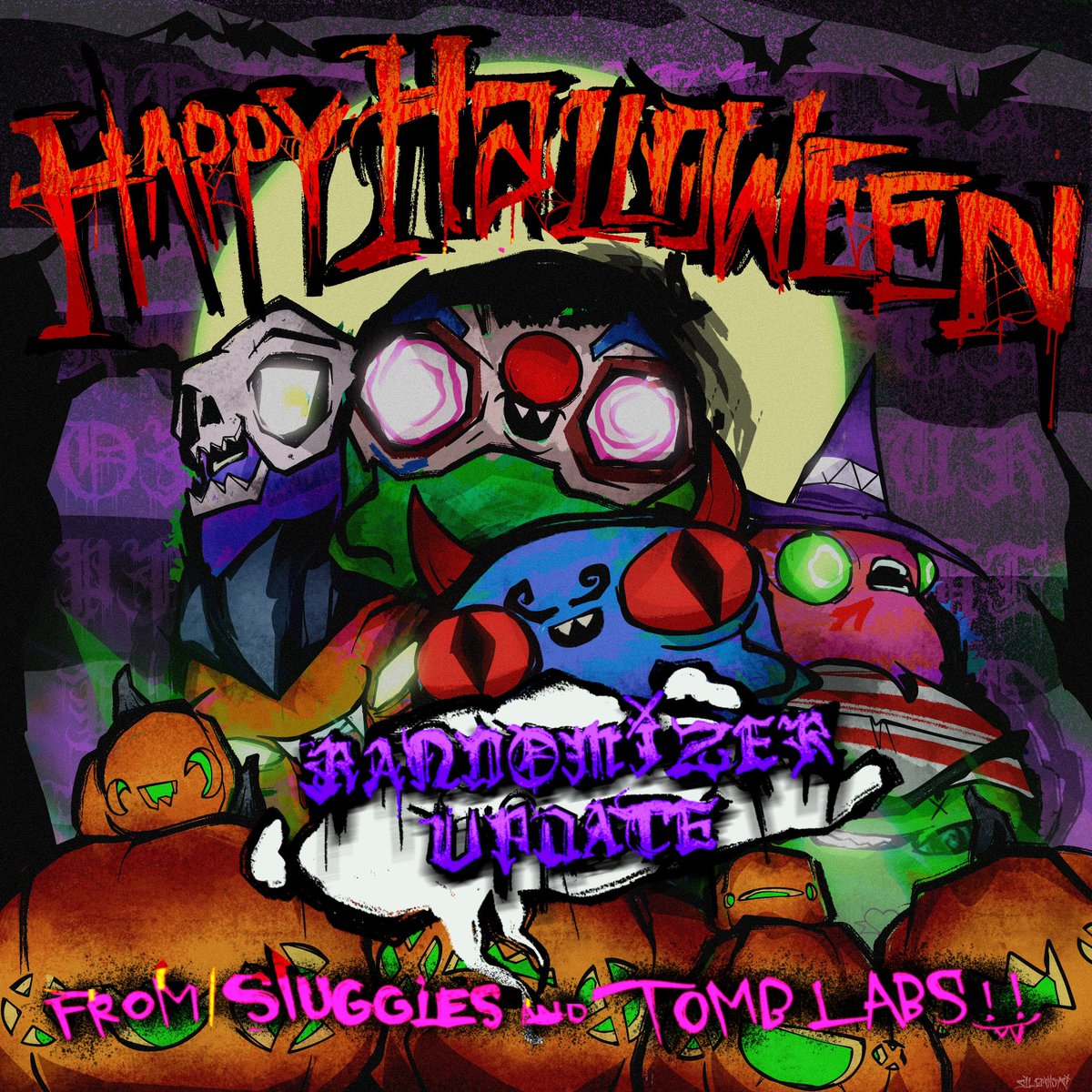 HAPPY HALLOWEEN SLUGS AND SLIMES. 
RANDOMIZER SPOOKIFIED.

-NEW HALLOWEEN TRAITS
- NEW SLUG PALS
-NEW SWAPPABLE BACKGROUNDS
 
SPOOKY HOLIDAYS 🎃👻🛸