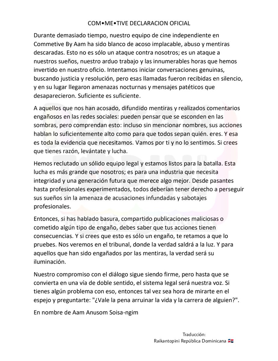 Raikantopinido's tweet image. #CommetiveByAam a través de un comunicado informó que tomará medidas legales contra quienes los hayan difamado y acosado. 

Es una compañía independiente manejada por Aam Anusorn director de #2moons2, #presentperfect, #presentstillperfect, #CIWYWtheSeries y #TTWEtheSeries