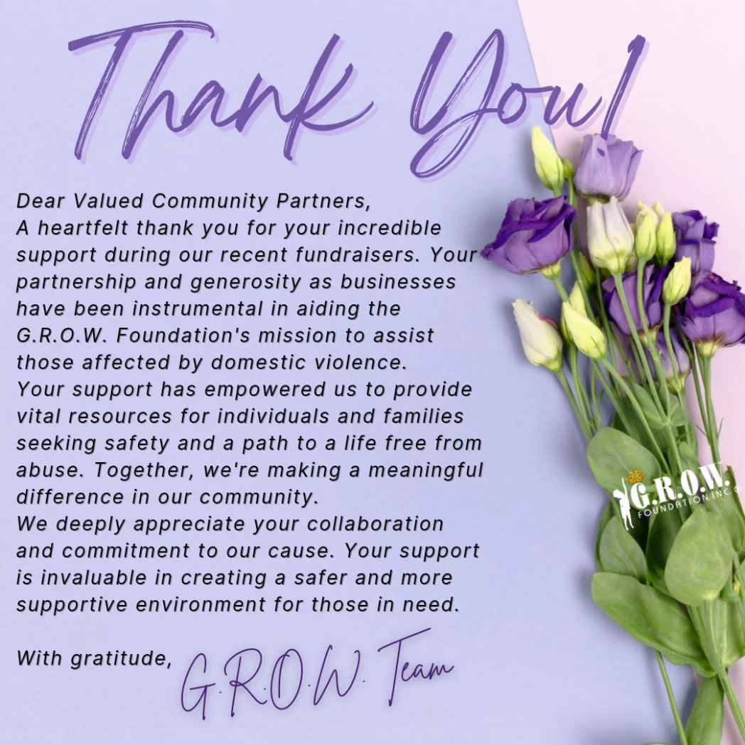 GROWFoundation1's tweet photo. You are appreciated! 💜

#community #communitypartners #changemakers #allies #dvam #DomesticViolenceAwarenessMonth #purpleribbon #thankyou https://t.co/Es8DJOak9N