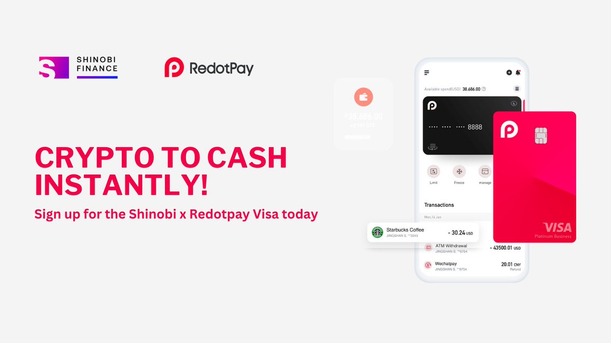 qcess_1's tweet image. 💰 Ready to take control of your finances? The Shinobi Redotpay Debit Card is your key to managing your money with ease. 

🔄 Convert your #crypto to cash instantly with Redotpay. Sign up today! 💳

redotpay.com/jp/invite/?ref…