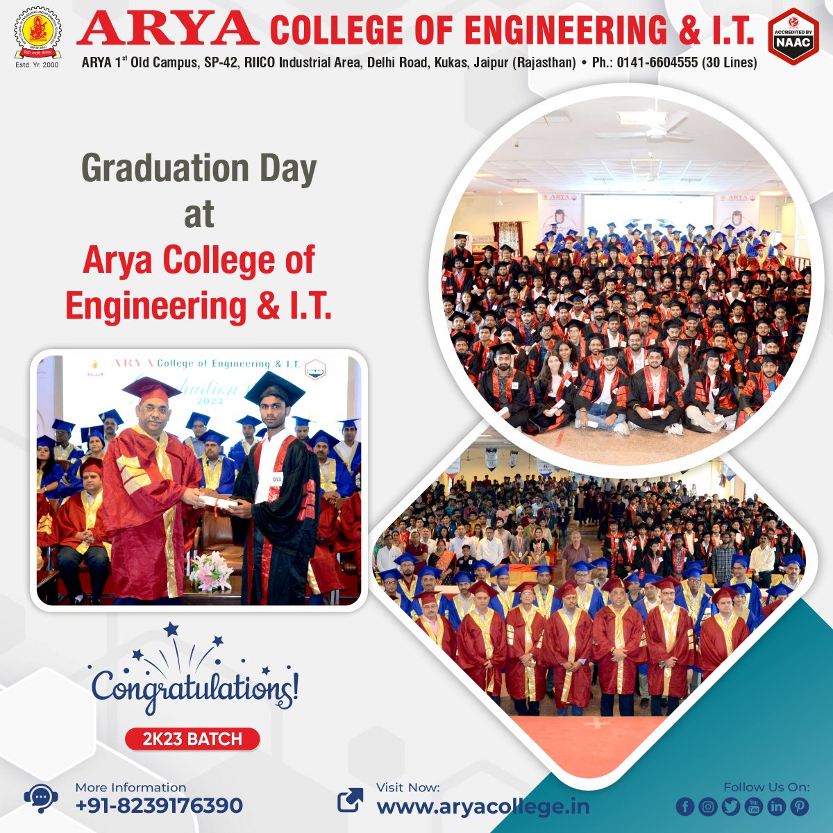 aryacolleges's tweet photo. Arya College of Engineering & IT, Jaipur wishes the ACHIEVERS a HEARTY CONGRATULATIONS on GRADUATION. Glimpse of Graduation Day 2k23.
#AryaCollege #GraduationDay #GraduationDay2023 https://t.co/TN9zijNyd5