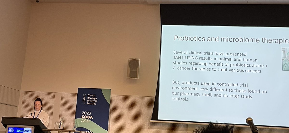 COSACPG's tweet photo. Dr Olivia Smibet, ID physician, discussing microbiome in cancer patients during Medicine Matters session #COSA23 @COSAoncology https://t.co/SgI2pbZl5l