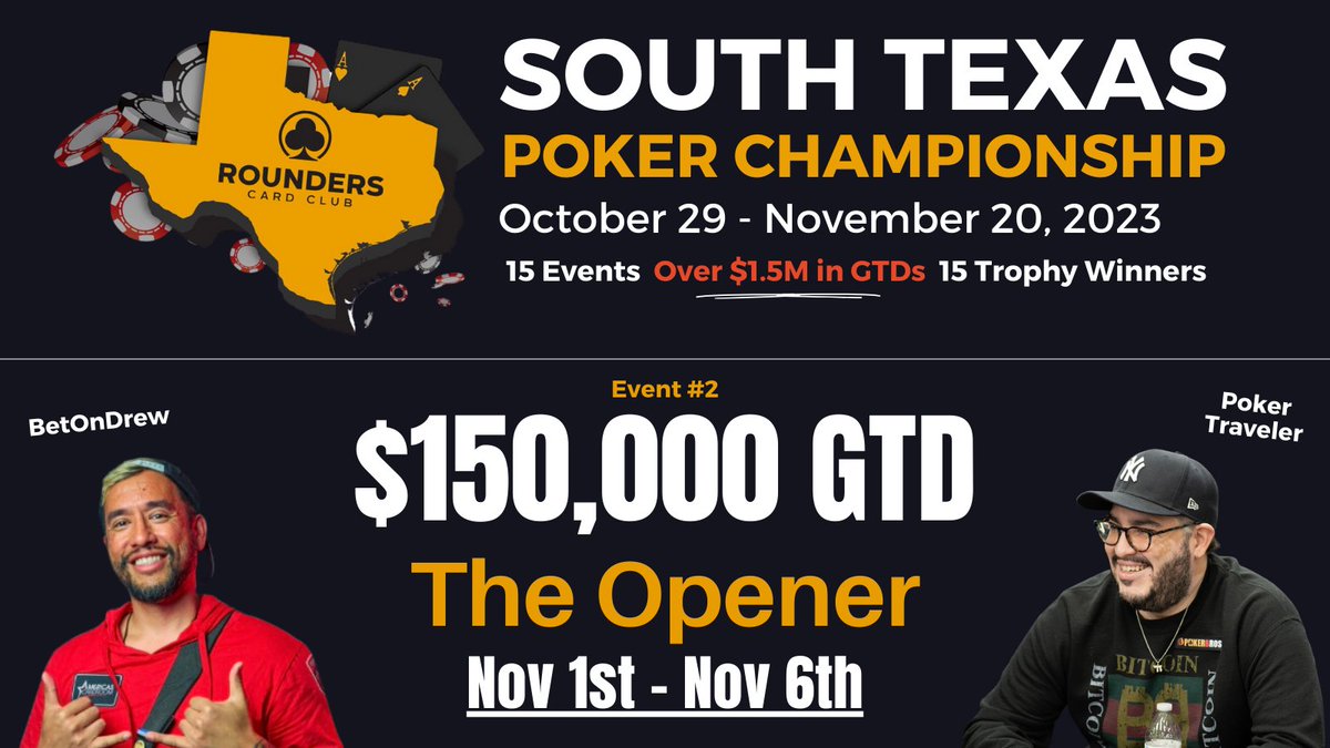 🔥Our 1st big event of the series starts tomorrow (Wednesday) at 5pm!

More info on rounderscardclub.com/tournaments