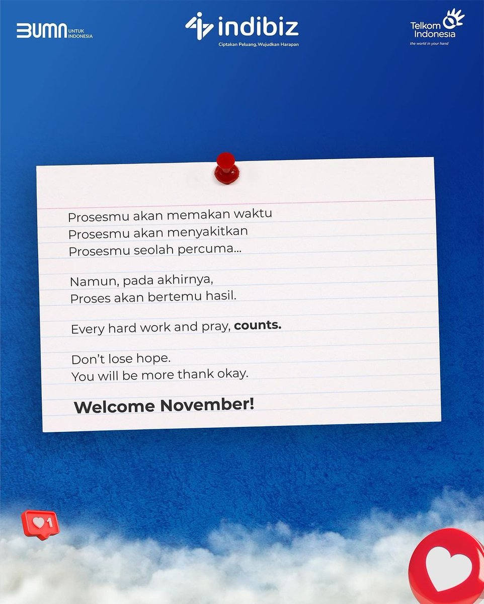 indibizmagelang's tweet image. Welcome November! 🔥
Save & share sebagai reminder untuk bisa berkembang lagi Sobiz✨💪
#indibiz #indibizjtd #ciptakanpeluangwujudkanharapan #ekosistemsolusiduniausahaindonesia #fyp #viral