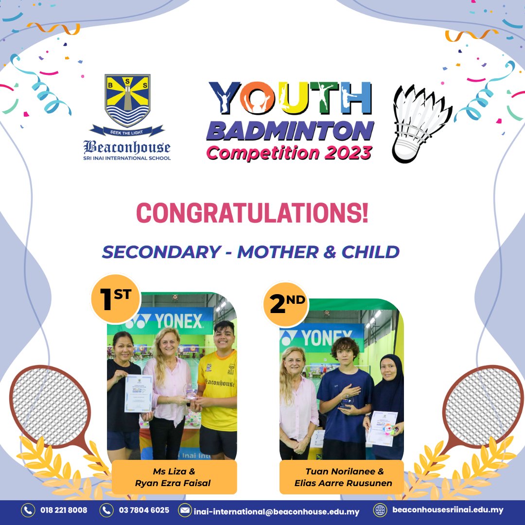 inai_sri's tweet photo. Congratulations to the winners of the Beaconhouse Sri Inai Parent and Child Youth Badminton Competition 2023. Students with their parents came ready for action and enjoyed a fun-filled morning of competition and community.
#internationalschool #pjschool #BSIIS https://t.co/FurxGDRDqr