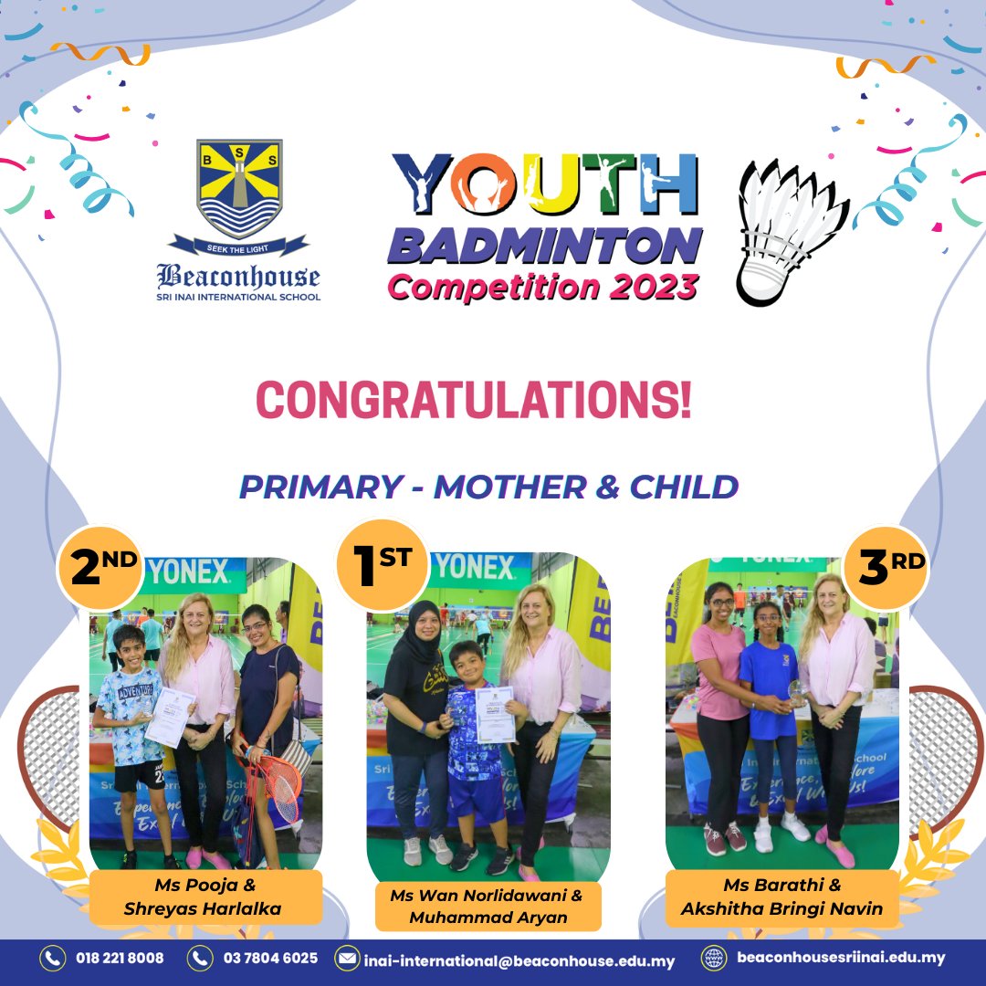 inai_sri's tweet photo. Congratulations to the winners of the Beaconhouse Sri Inai Parent and Child Youth Badminton Competition 2023. Students with their parents came ready for action and enjoyed a fun-filled morning of competition and community.
#internationalschool #pjschool #BSIIS https://t.co/FurxGDRDqr