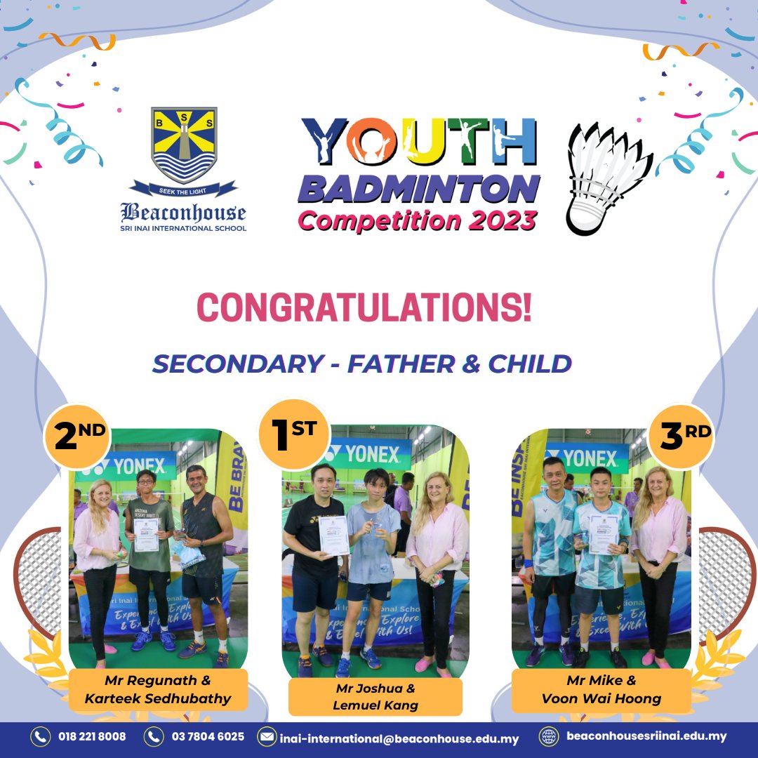 inai_sri's tweet photo. Congratulations to the winners of the Beaconhouse Sri Inai Parent and Child Youth Badminton Competition 2023. Students with their parents came ready for action and enjoyed a fun-filled morning of competition and community.
#internationalschool #pjschool #BSIIS https://t.co/FurxGDRDqr