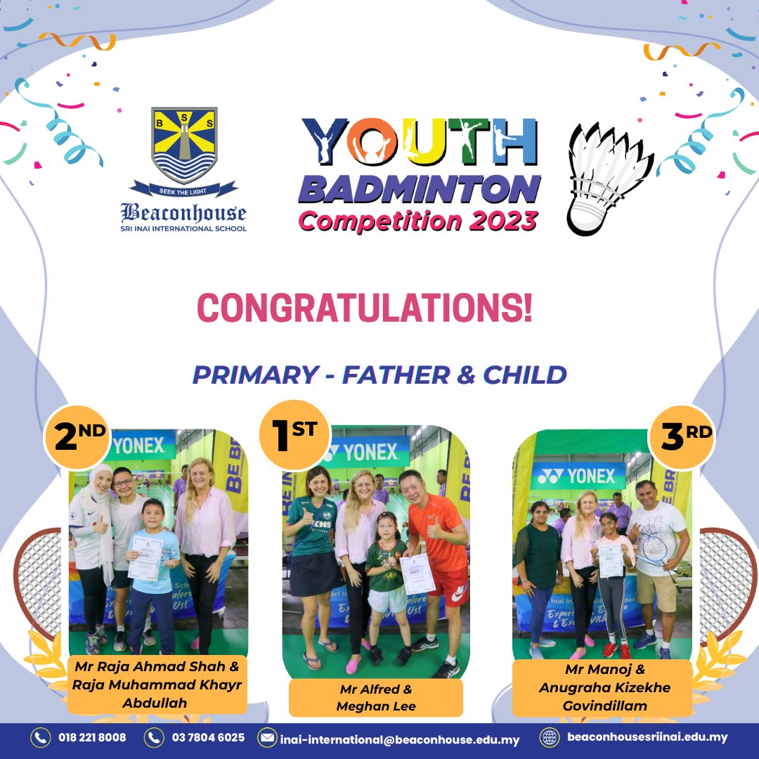 inai_sri's tweet photo. Congratulations to the winners of the Beaconhouse Sri Inai Parent and Child Youth Badminton Competition 2023. Students with their parents came ready for action and enjoyed a fun-filled morning of competition and community.
#internationalschool #pjschool #BSIIS https://t.co/FurxGDRDqr