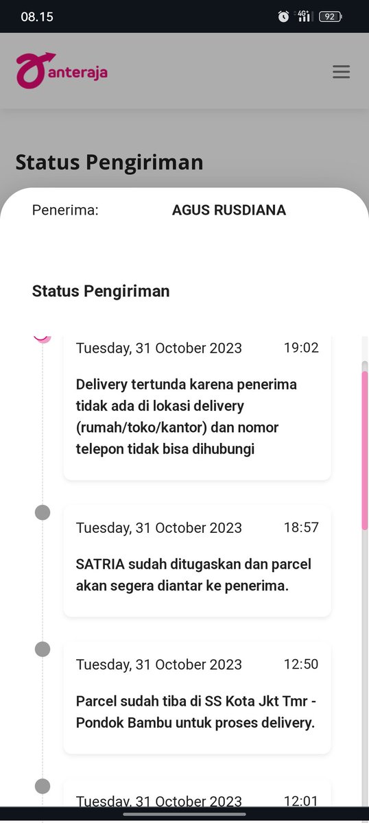 sugainside's tweet photo. Ini kenapa ga jadi dikirim @AnterajaCare https://t.co/EZraz6CnlV