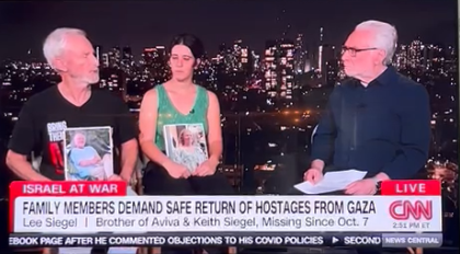 DrBenKatz's tweet photo. I wasn't sure how much to disclose, but if my uncle-in-law will go on CNN, least I can do is tweet about it.

Here are my family members currently held hostage by Hamas. We just want them home. Each person who tears down a poster silences our attempts to do so. https://t.co/e5bBsXICPh