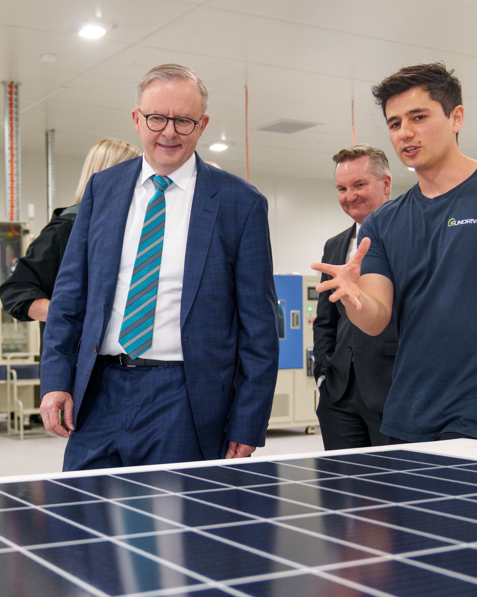 AlboMP's tweet photo. The most efficient solar modules in the world are being made here in Australia. 

And we’re backing SunDrive, an Australian company, to produce more of them.

It will make cleaner and cheaper solar energy even more affordable – while creating jobs right here at home. https://t.co/crpTf7nRek