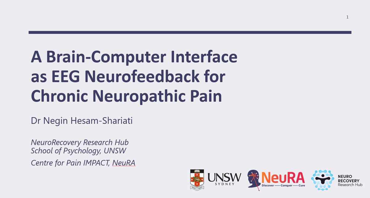Presented the most recent update about the development of our EEG #neurofeedback system targeting chronic neuropathic pain, at @neuraustralia staff meeting today.
#BCI #neuropathicpain