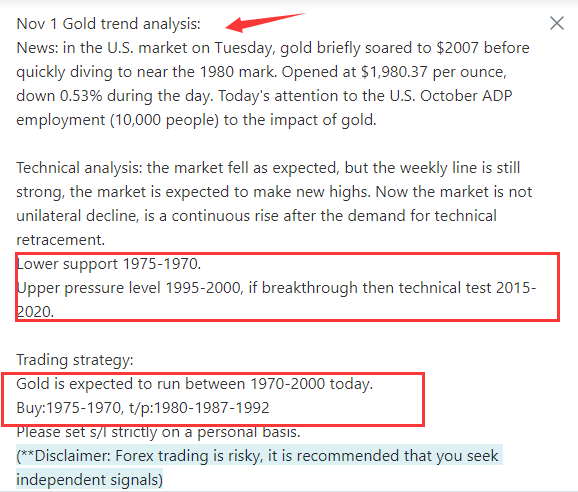 LauraXAUUSD's tweet photo. Gold on 1 November:
Gold is expected to run between 1970-2000 today.
Buy:1975-1970, t/p:1980-1987-1992,please set s/l strictly according to your personal situation.#XAUUSD #forextrader #GOLD #forex https://t.co/1FozwiYfWN
