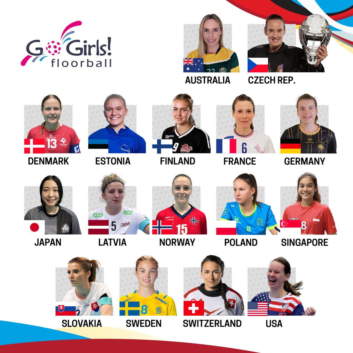 iffwfc's tweet photo. Featuring IFFWFC’s very own GoGirl Ambassadors! 👸👑

Selected from each qualifying country, these 16 queens are dedicated to using their platforms to inspire girls from all over the world 🌏

#WFC2023 #floorball #floorballunite #GoGirls https://t.co/bDy6kcyuN9