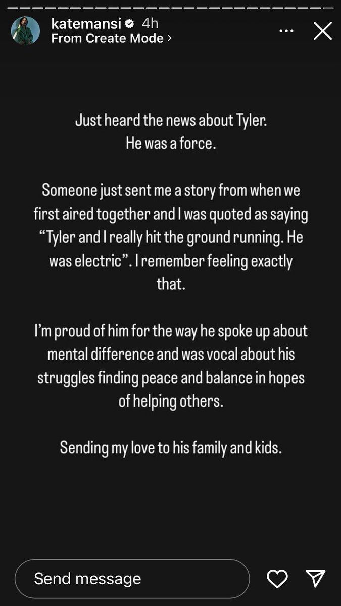 Kate posted this on her IG Stories about Tyler’s passing.  #Days