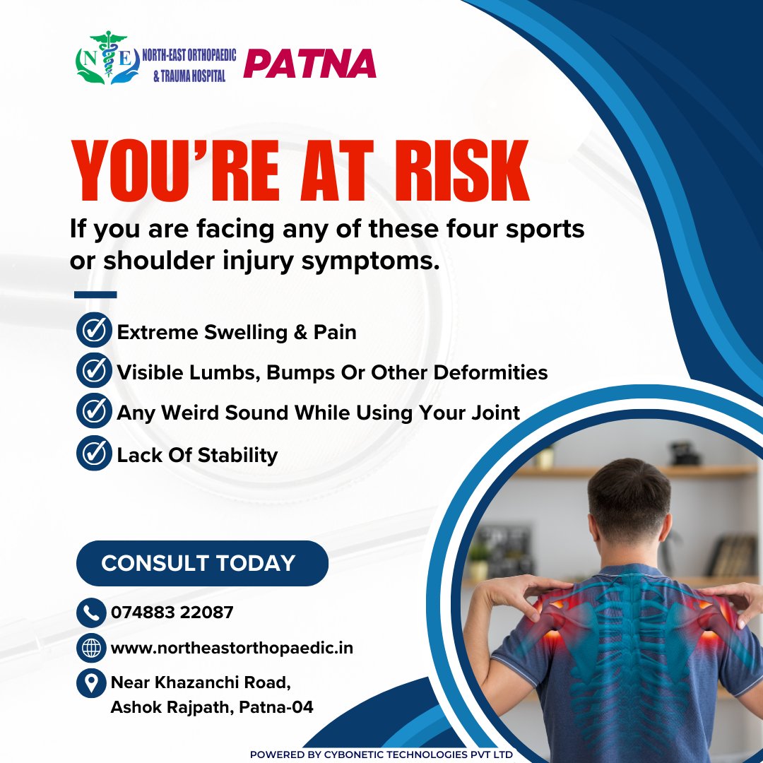 If you are facing any of these four sports or shoulder injury symptoms.

🌐northeastorthopaedic.in

#SportsInjury #ShoulderPain #RoadToRecovery #StayStrong #InjuryRehab #WellnessJourney #FitnessGoals #GetBackInTheGame #HealthyLiving  #patna #northeast #hospital #multispeciality