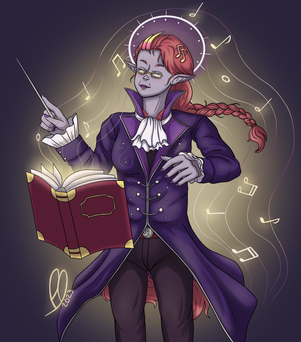 nerdymikayuki's tweet photo. Happy Halloween! In the tradition of depicting my characters in costume, here's Calliope the Djanii as a magical orchestral conductor. I didn't originally plan to go this hard but I really like the result!
#halloween #digitalart #music #magical #mage #djanii https://t.co/psqzle3DLL