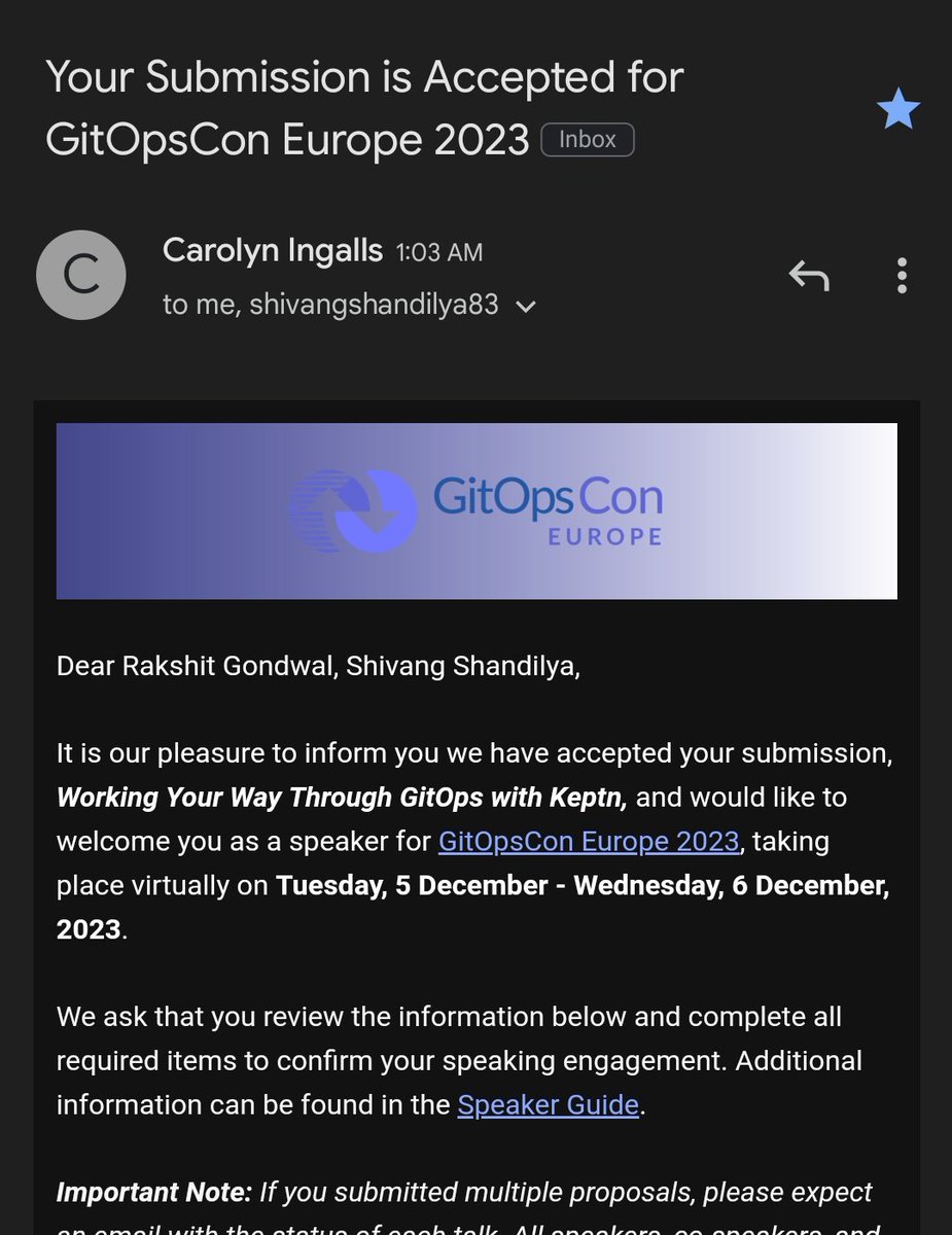 Will be delivering a talk at GitOpsCon Europe 2023 (virtual) in December alongside @shivv_twt 🎉

We'll be speaking on the topic:
Working Your Way Through GitOps with Keptn.

Super excited for this!
