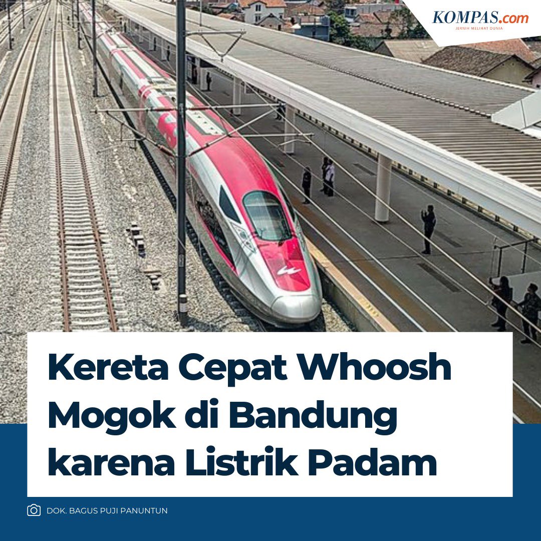 kompascom's tweet image. Kereta Cepat Whoosh Mogok di Bandung karena Listrik Padam

Baca di bandung.kompas.com/read/2023/11/0…
