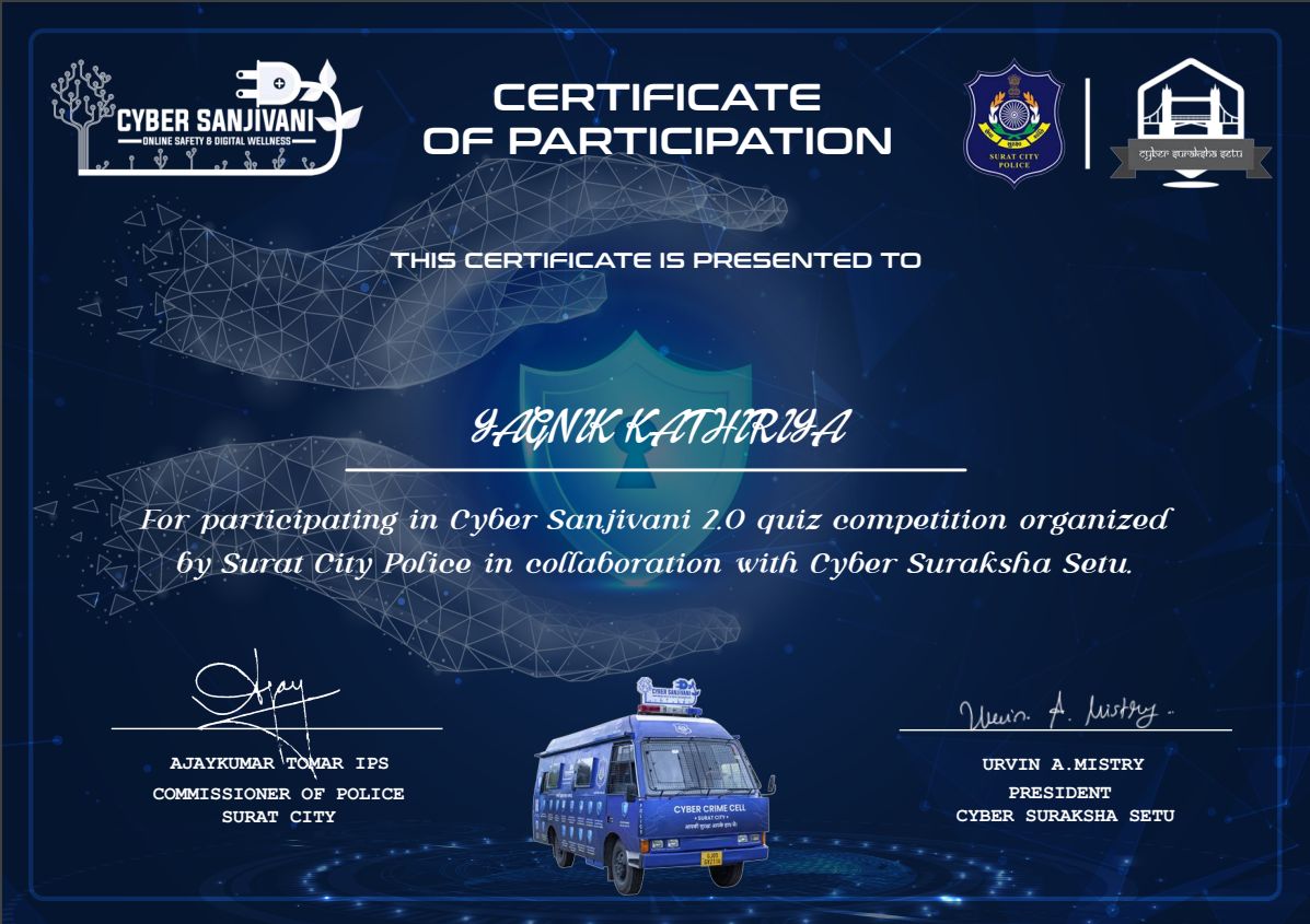 I have just received my Cyber Sanjivani 2.0 certificate! Let's collaborate to ensure a more secure online experience for everyone! Get Your Certificate: cybersanjivani.org/index.php/cybe… 
 #OnlineSafety #CyberSanjivani2.0 #DigitalWellness #CyberSecurity #PrivacyProtection #CyberAwareness