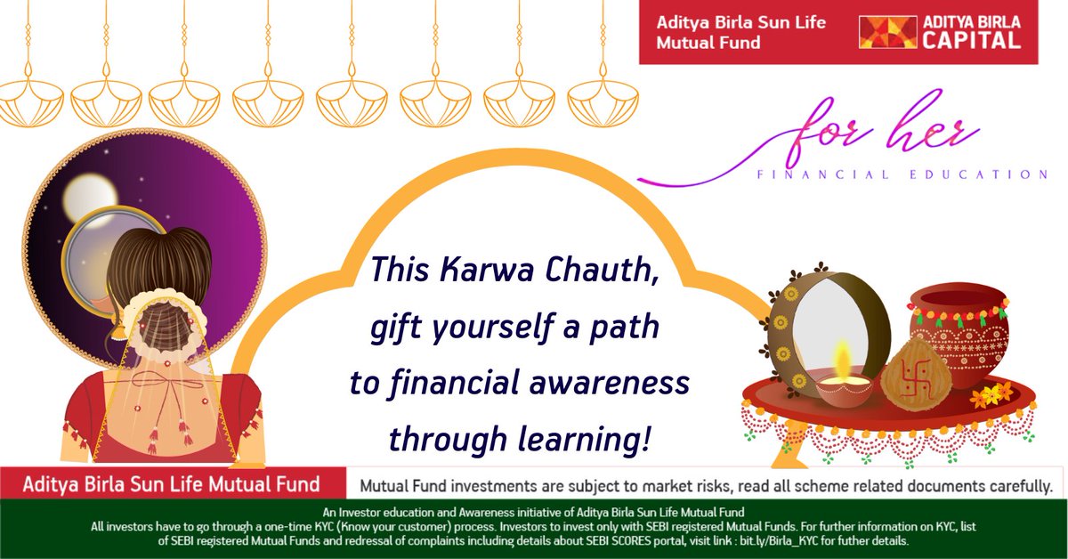 abslmf's tweet photo. Hereโs a special gift for you on your special day.
Celebrate with learning!
#HappyKarwaChauth
#IEDD #mutualfunds #abslmf #financialtips #investoreducation #womenoftoday #career #family #finance #ForHER #basicsoffinance #SIP #karwachauth #festival https://t.co/qE0TUZGPFQ